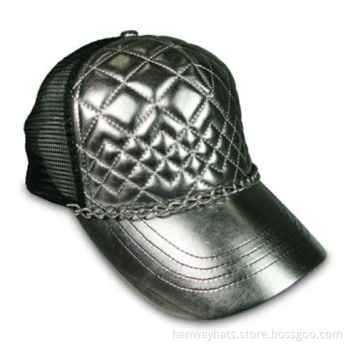 Men's 5-panel Quilted PU and Mesh Truckers Cap with Iron Chain Trim, Available in Various ColorsNew